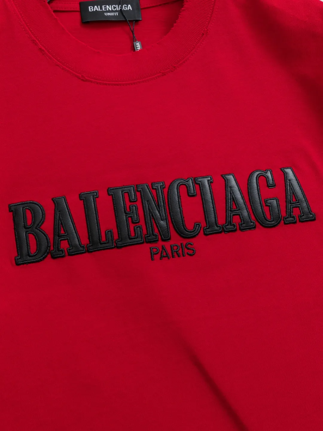 P100✨🔥 [BALENCIAGA] 2026FW short-sleeved T-shirt Premium 26s double yarn 300g fabric embroidery fraying process Color: Black White Red Size: S M L XL 2XL